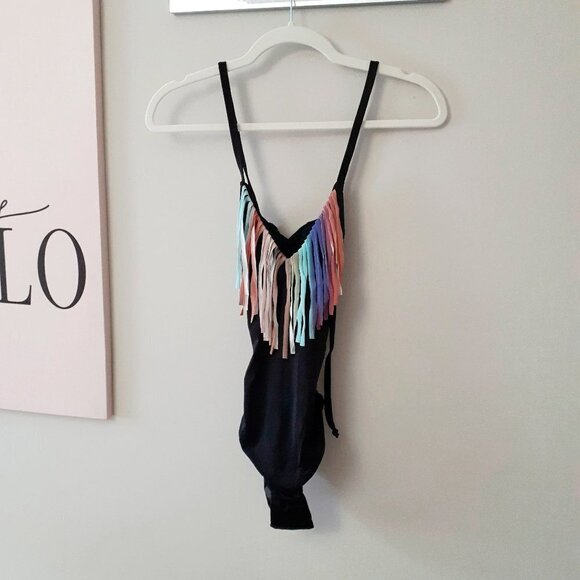 NWT Saha black and pastel confetti fringe trim one piece swimsuit - Picture 5 of 5